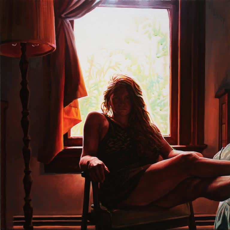 Seth Armstrong painting of woman in chair backlit