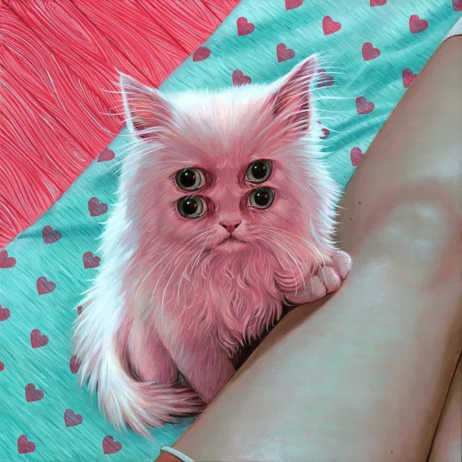Casey Weldon pink four eyed cat