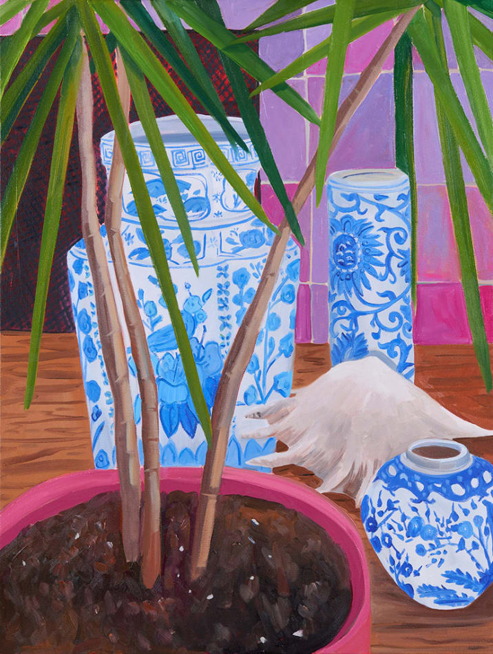 Anna Valdez, Palm with Blue Ceramics, 2020