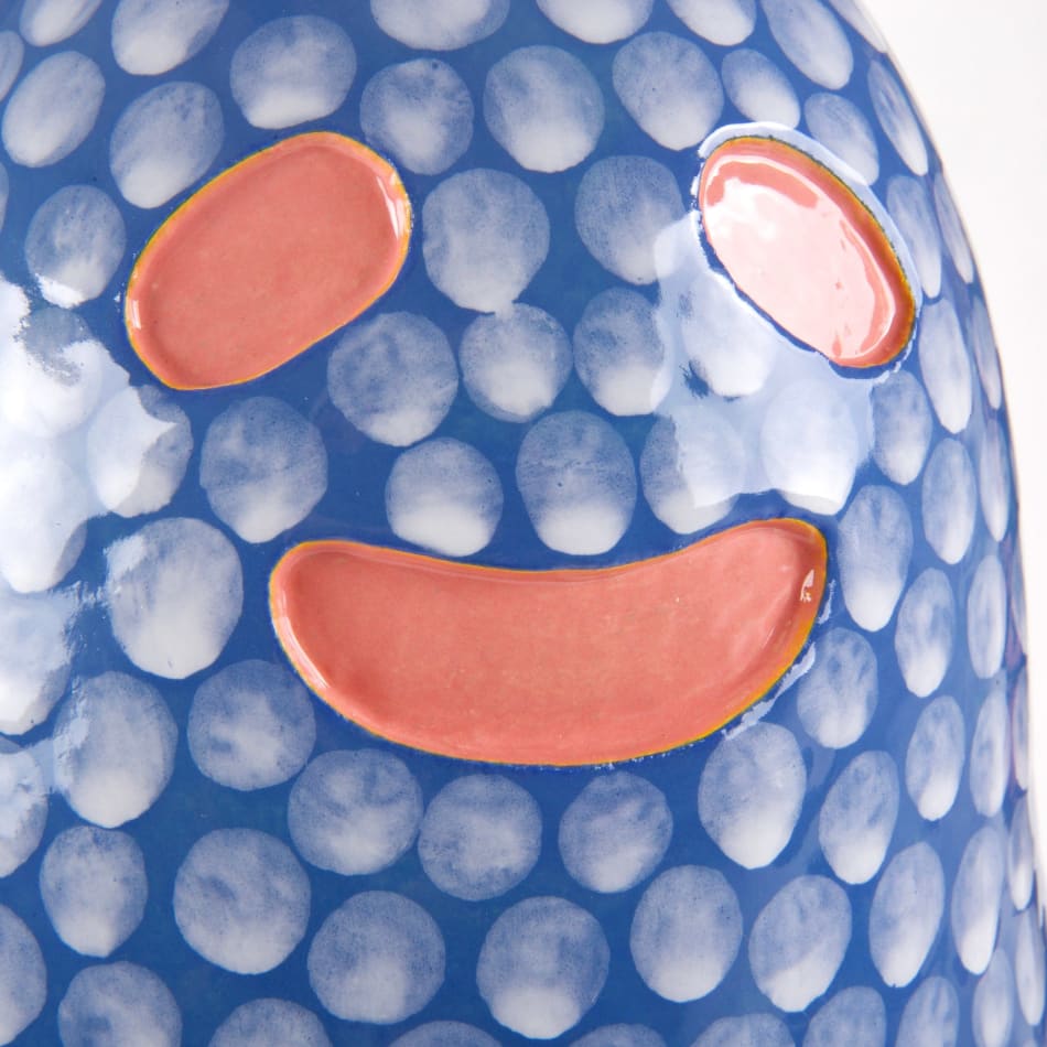 Lorien Stern's ceramic sculpture of a blue ghost with white dots