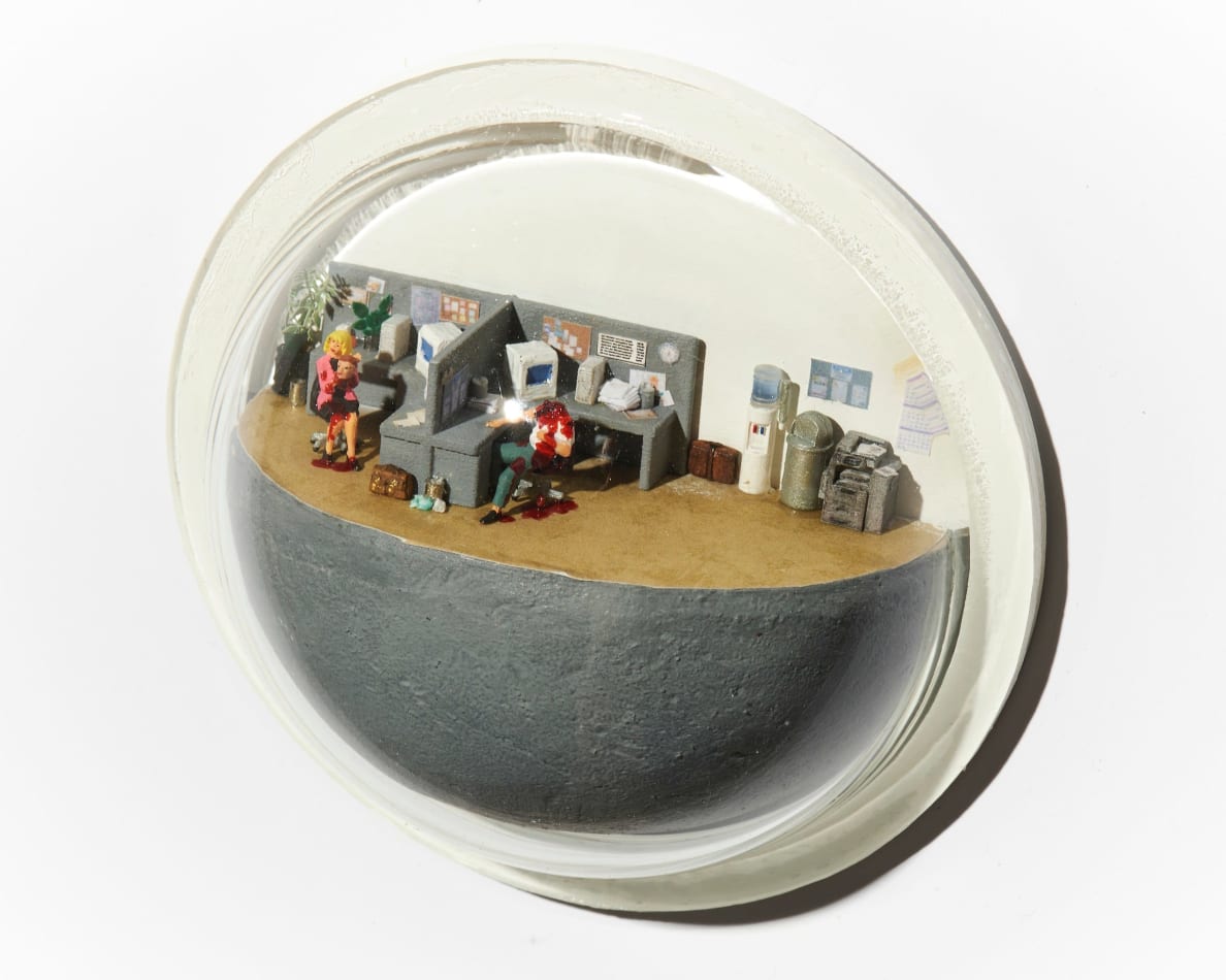 Abigail Goldman's sculpture of an office murder scene