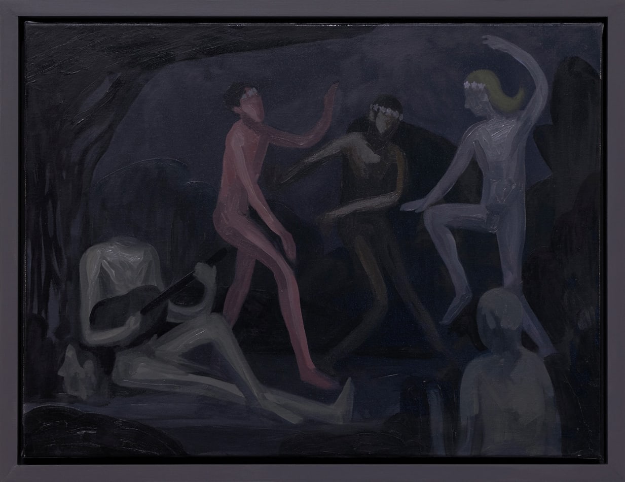 Corey K. Lamb - deep black painting with dancing figures emerging from the dark