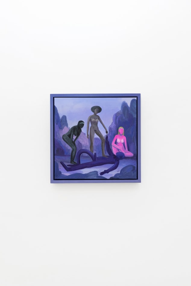 Corey K. Lamb - three female figures in a purple forest standing over a body