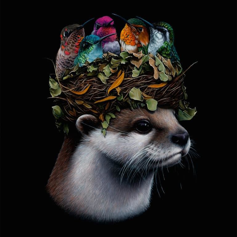 Jacub Gagnon painting of otter with bird crown
