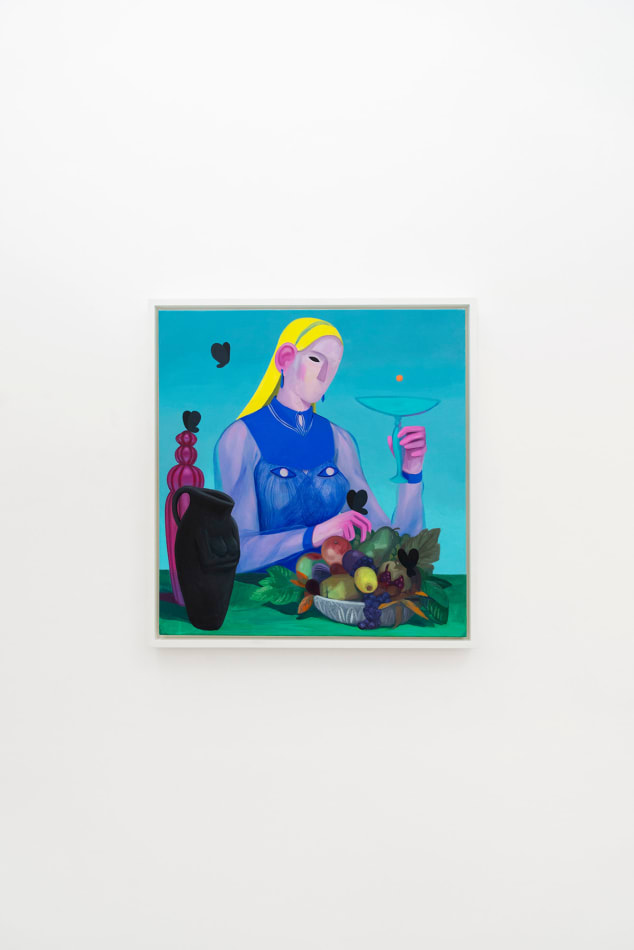 Corey K. Lamb - female figure with bowl of fruit, glasses and vases