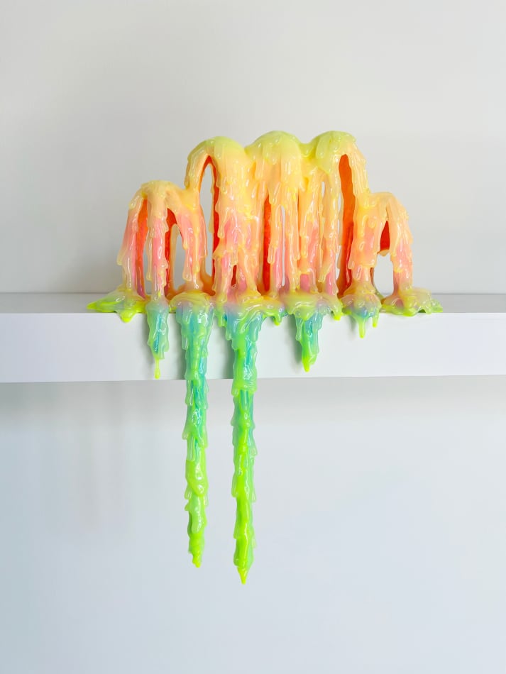 Dripping sculpture in yellow, orange and lime green gradient by Dan Lam