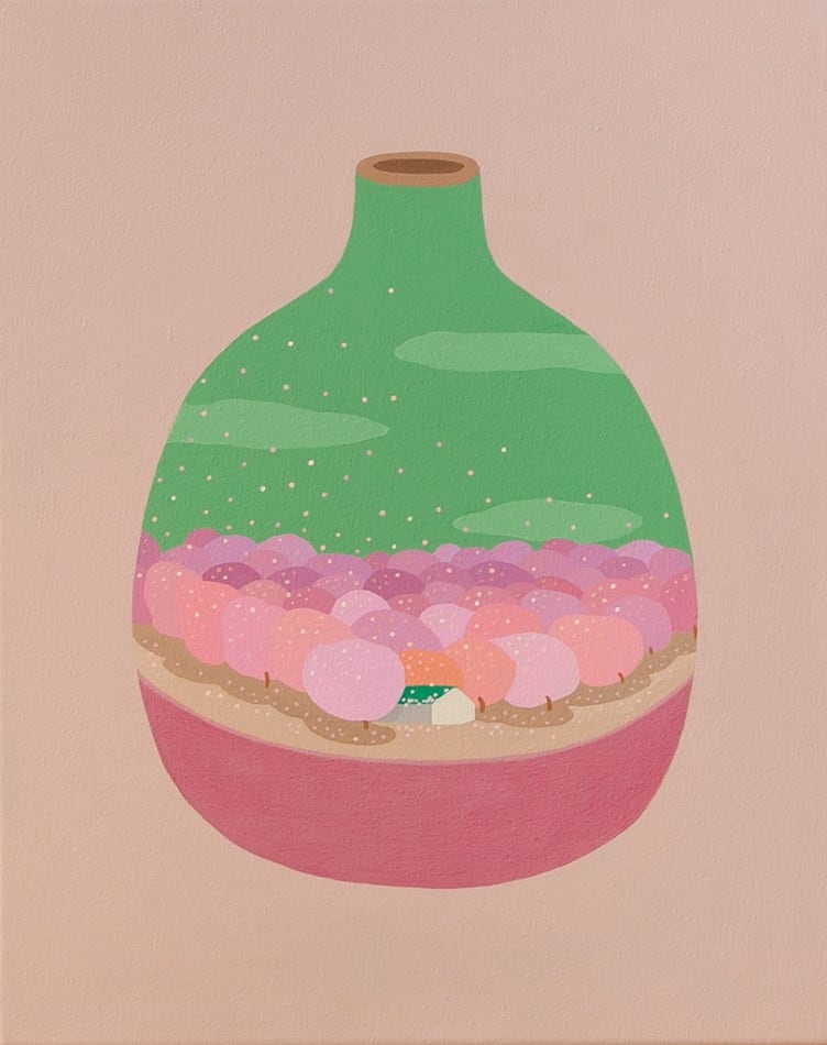 Danym Kwon painting of vase with pink trees