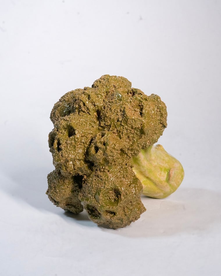 Lindsey Lou Howard sculpture of a head of broccoli with skulls in tops
