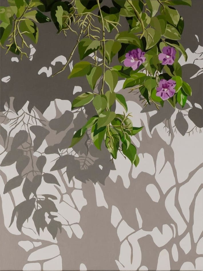 top (floral detail) Natalia Juncadella painting of column, shadows, flowers and leaves