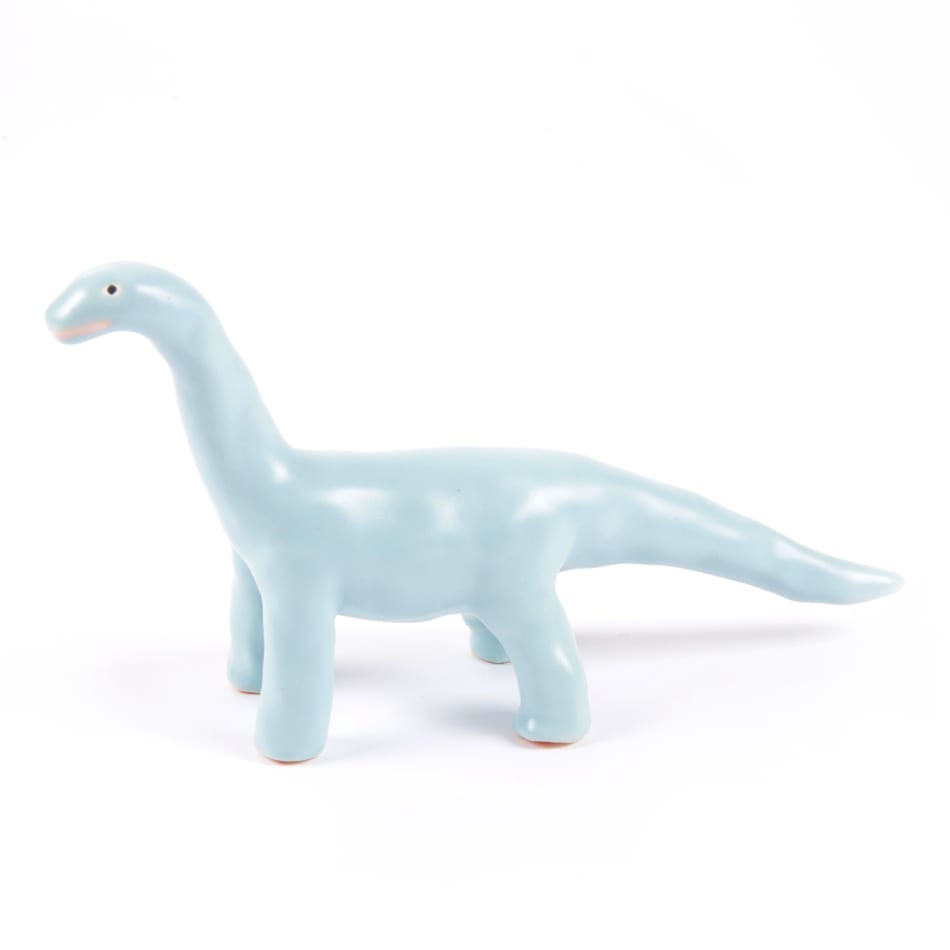 miniature ceramic sculpture of a light blue dinosaur