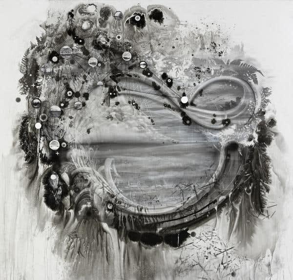 Gregory Euclide mixed media abstracted nature scene b&w
