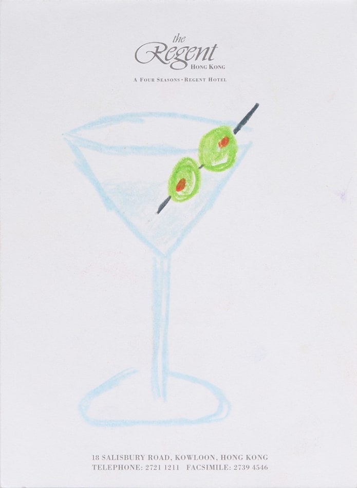sketch of a martini on notepad paper