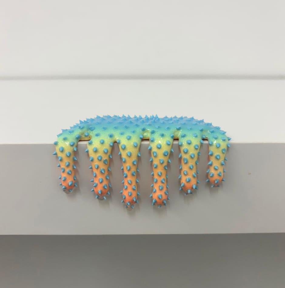 blue, yellow, and orange blob sculpture