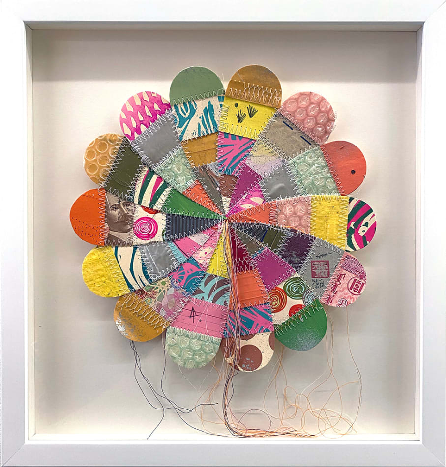 Thomas Campbell hand sewn flower in white frame