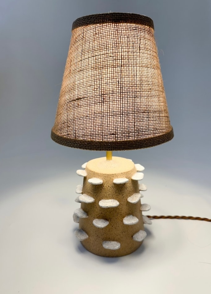 earth toned lamp turned on