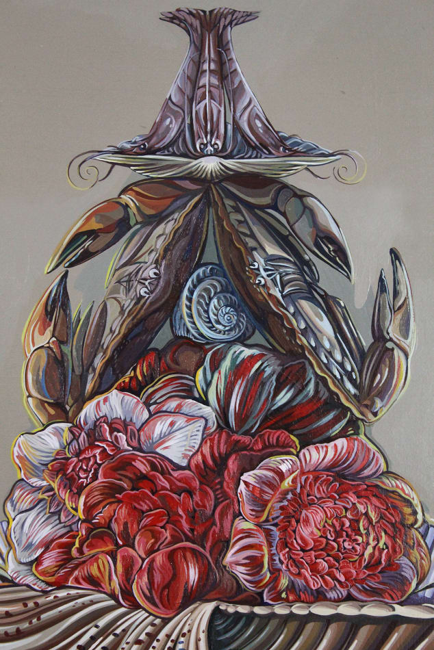 Sabrina Blocker's colorful still life painting of a crab