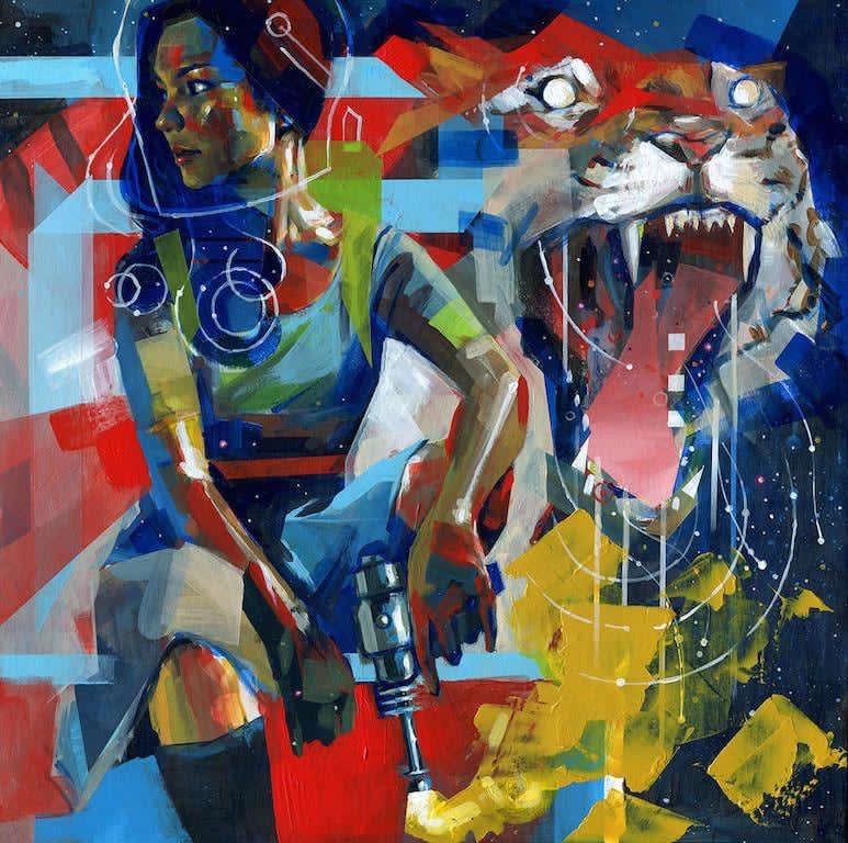 Kwanchai Moriya abstract painting of woman and tiger