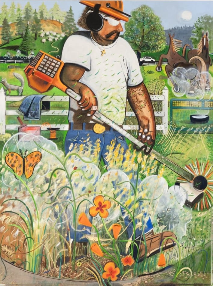 Alexander Rohrig - Painting of man in field trimming grass.
