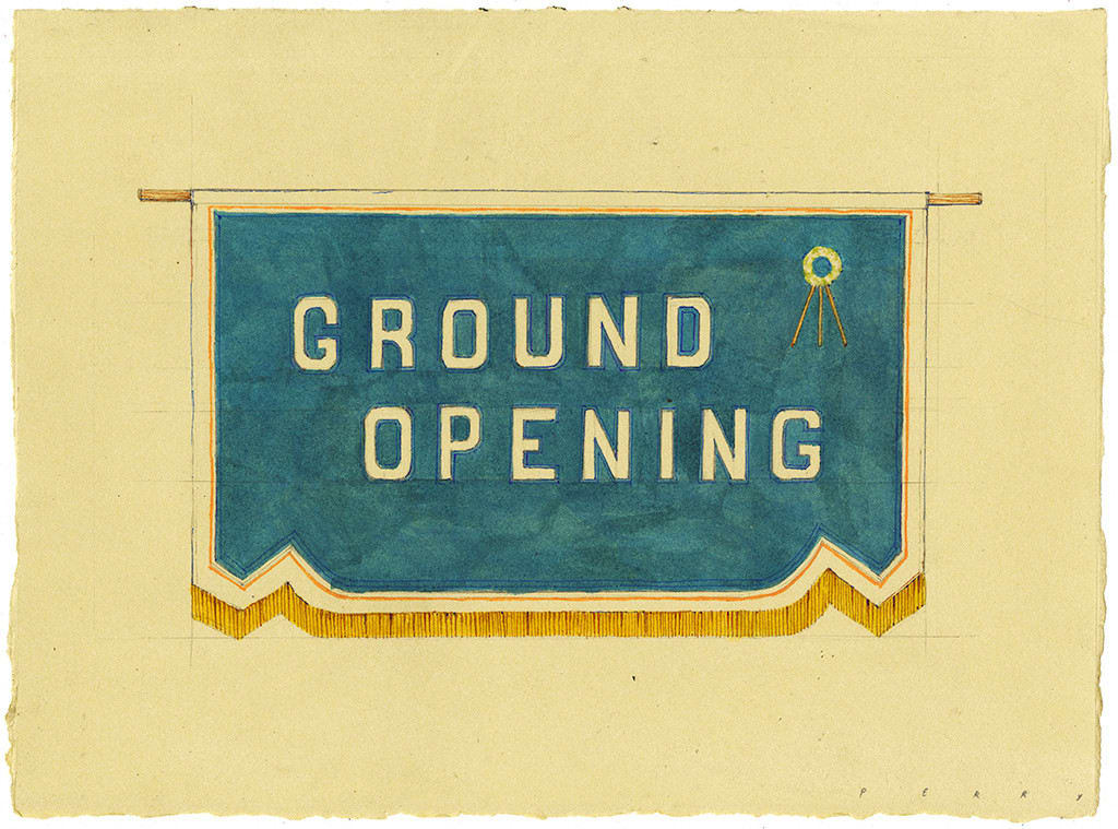 Pat Perry drawing of 'ground opening' banner
