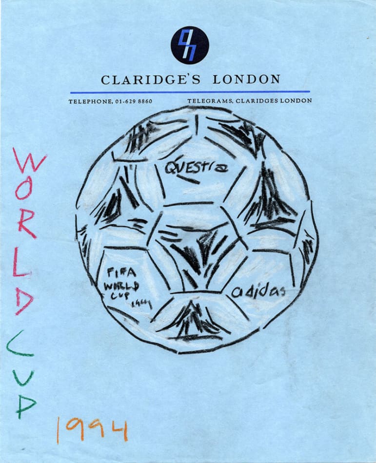drawing by Michael McGregor of soccer ball with text 