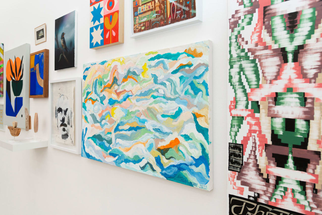 Installation image of Mike Perry's The Clouds Are Alive at Hashimoto Contemporary LA