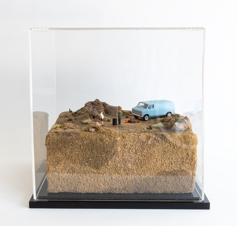 zoomed out view of artwork with glass case over it