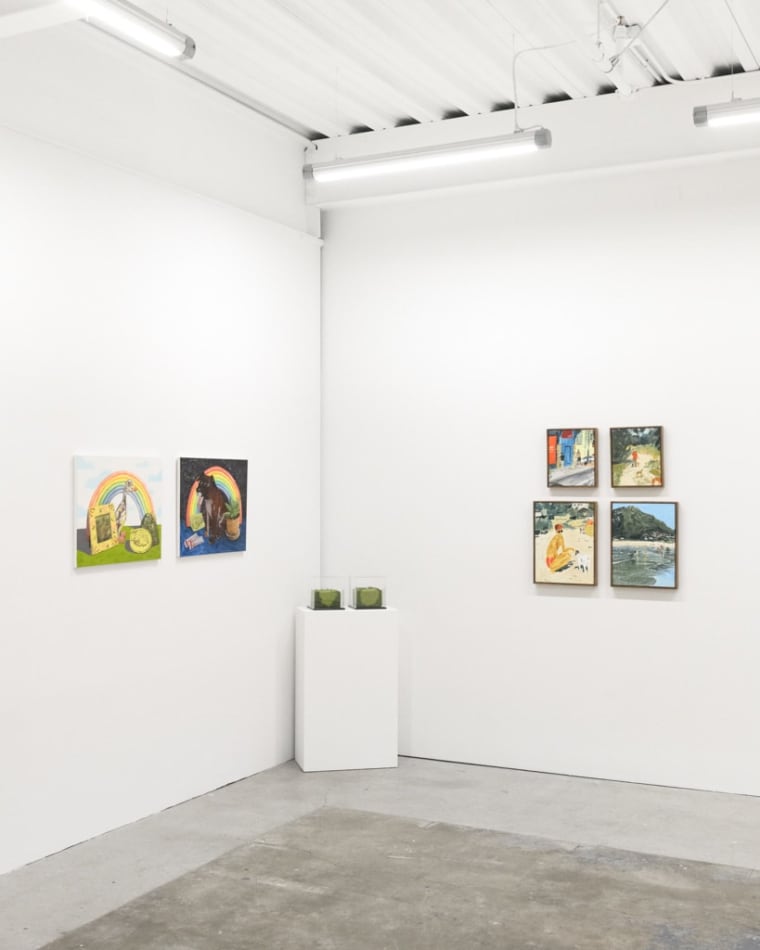 Installation view of various works created for the group exhibition Doggone Delightful at Hashimoto Contemporary San Francisco