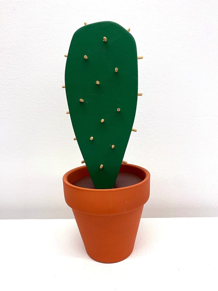 Jeff Canham wooden sculpture of cactus in terra cotta pot