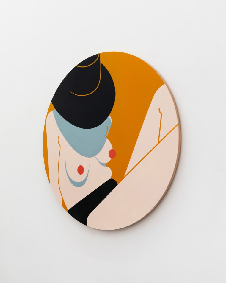 Painting of a topless woman with a black sun hat by Jillian Evelyn