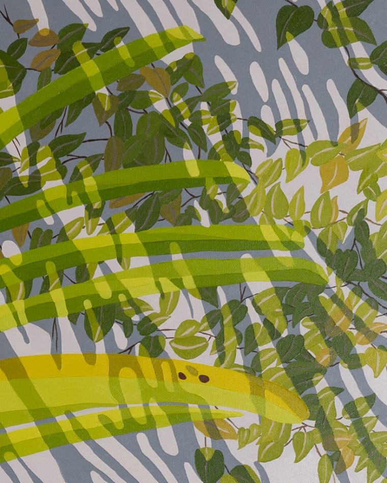 detail of Natalia Juncadella painting of orchid, plant and roots, shadows