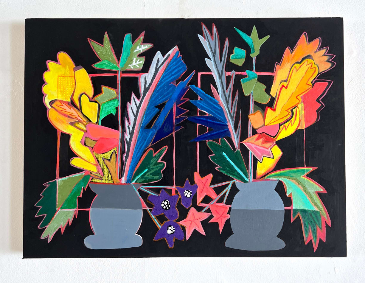 Luke Forsyth - abstracted vases with geometric colorful flowers