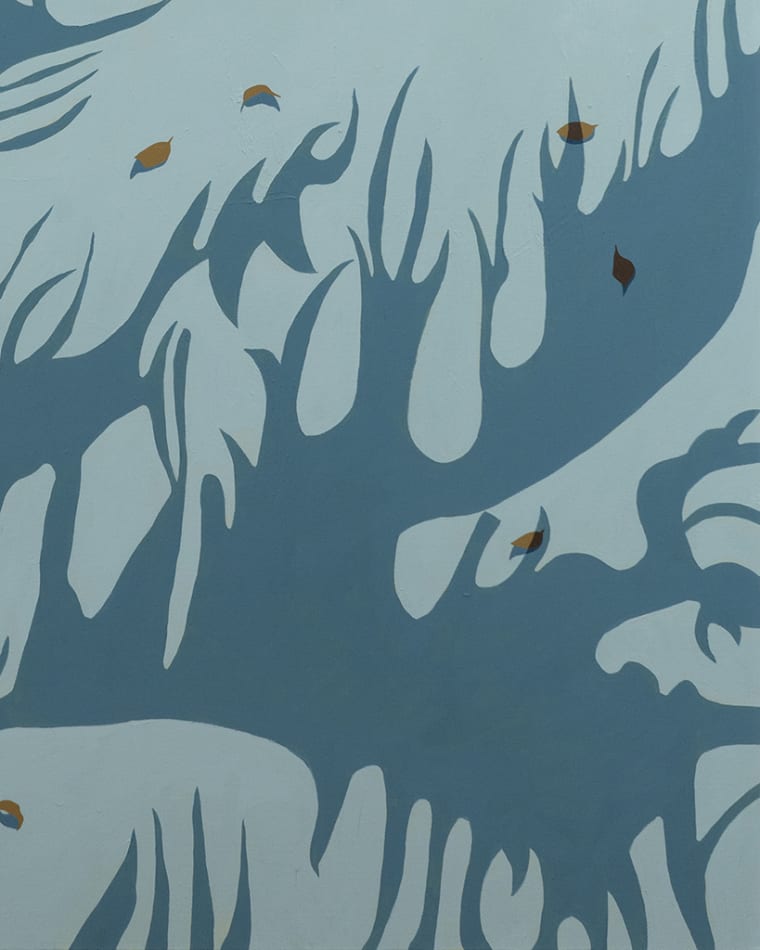 detail of Natalia Juncadella painting of blue pool with shadows cast over it