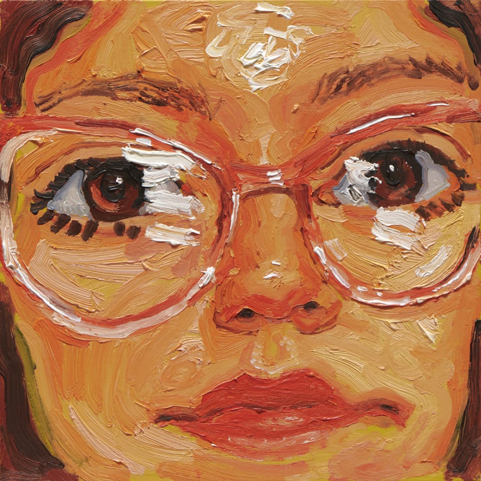 Emilio Villalba painting of woman in orange