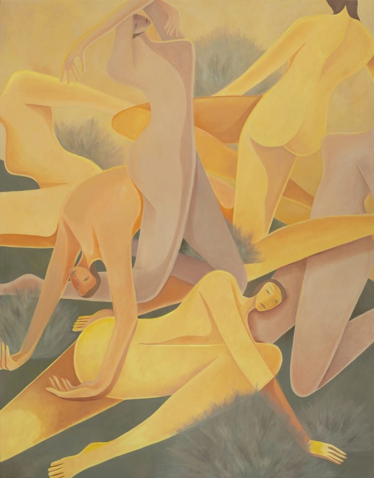 Laura Berger painting of yellow reclining figures