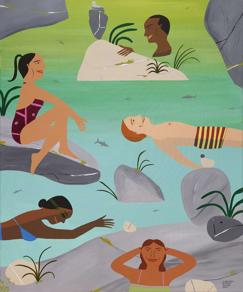 Chelsea Wong painting of bathers in water