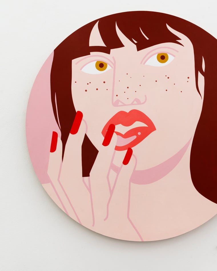 Painting of woman putting on lip gloss by Jillian Evelyn
