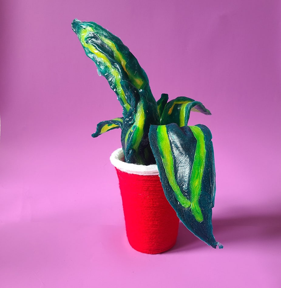 Allison Baker's sculpture of a plant in a red solo cup