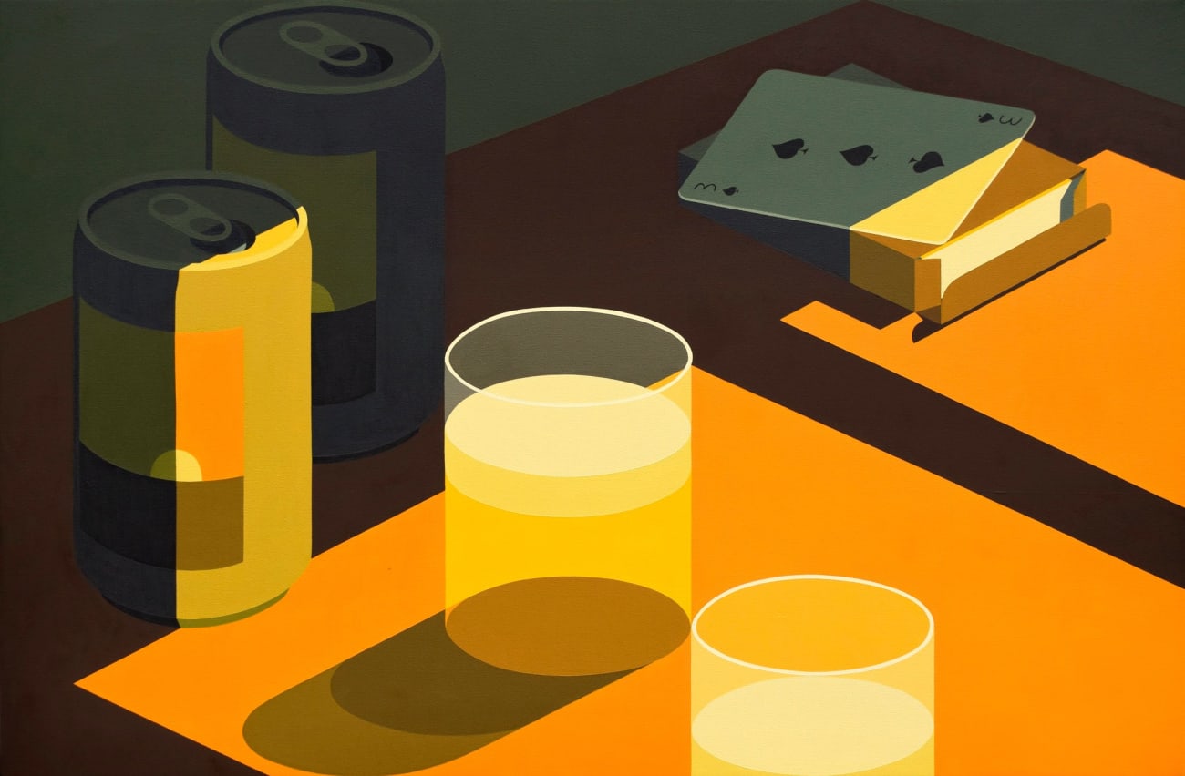 Adrian Kay Wong's painting of cups and cans on a table