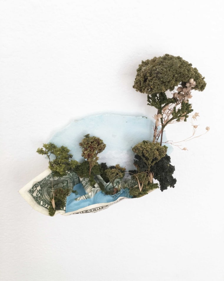 Gregory Euclide mixed media abstracted nature scene mini island