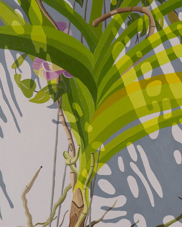 detail of Natalia Juncadella painting of orchid, plant and roots, shadows