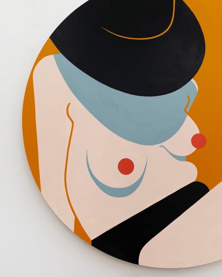 Painting of a topless woman with a black sun hat by Jillian Evelyn