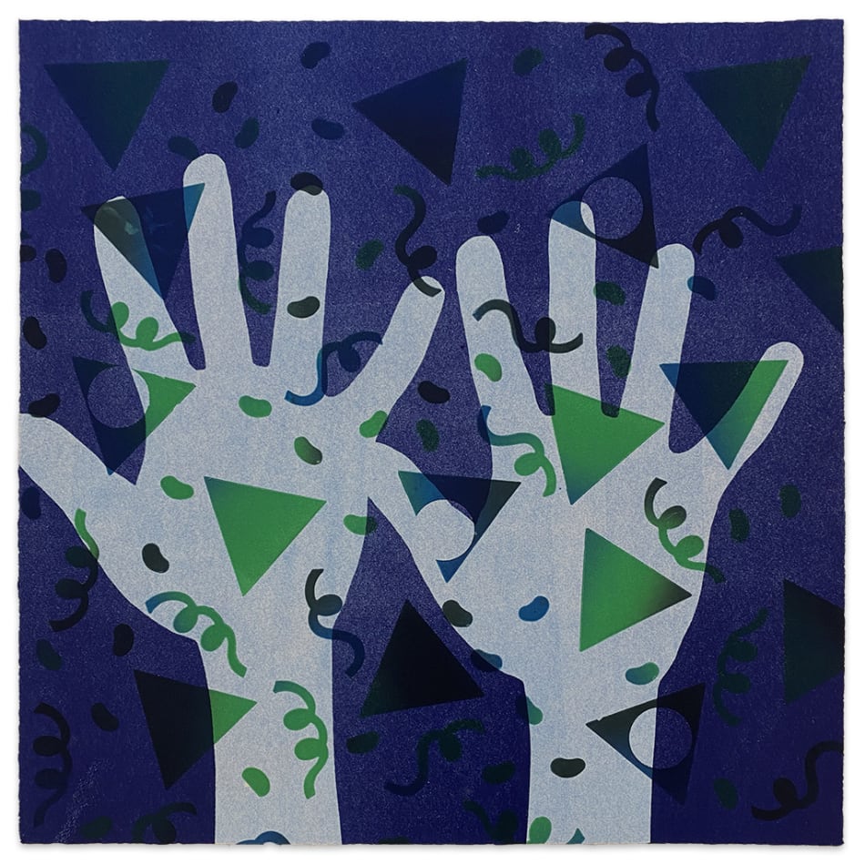 Karen Lederer hands confetti monoprint