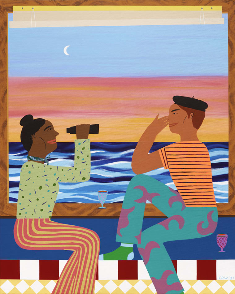 Chelsea Wong painting of two people whale watching
