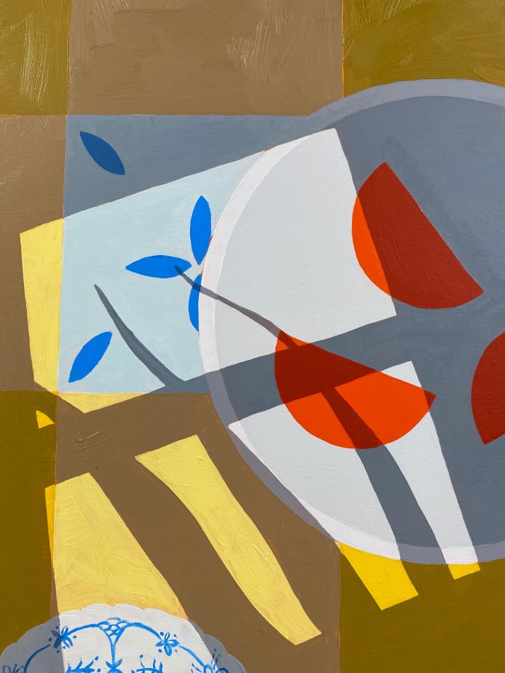 Natalia Juncadella yellow painting of plants, tabletop and shadows detail