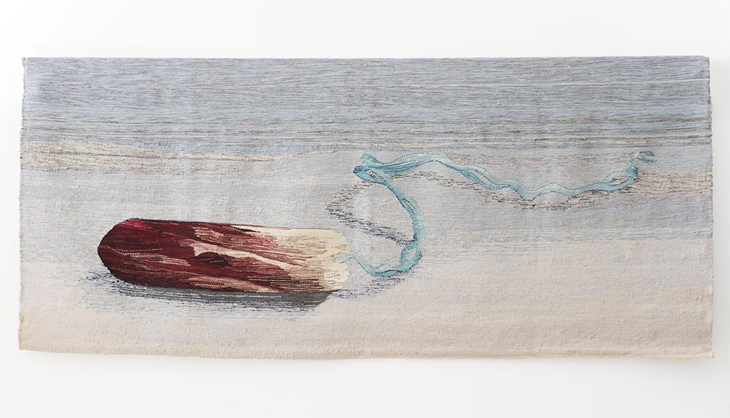 Erin M. Riley woven tapestry of bloody tampon