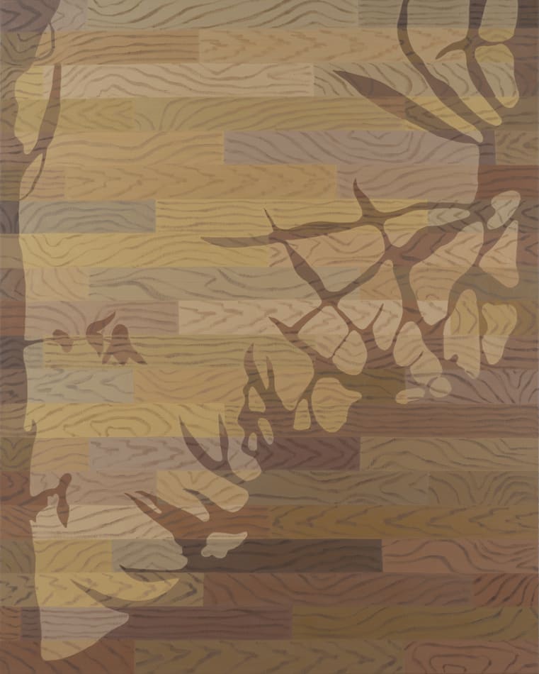 Natalia Juncadella painting of wood floor with cast shadows from plant