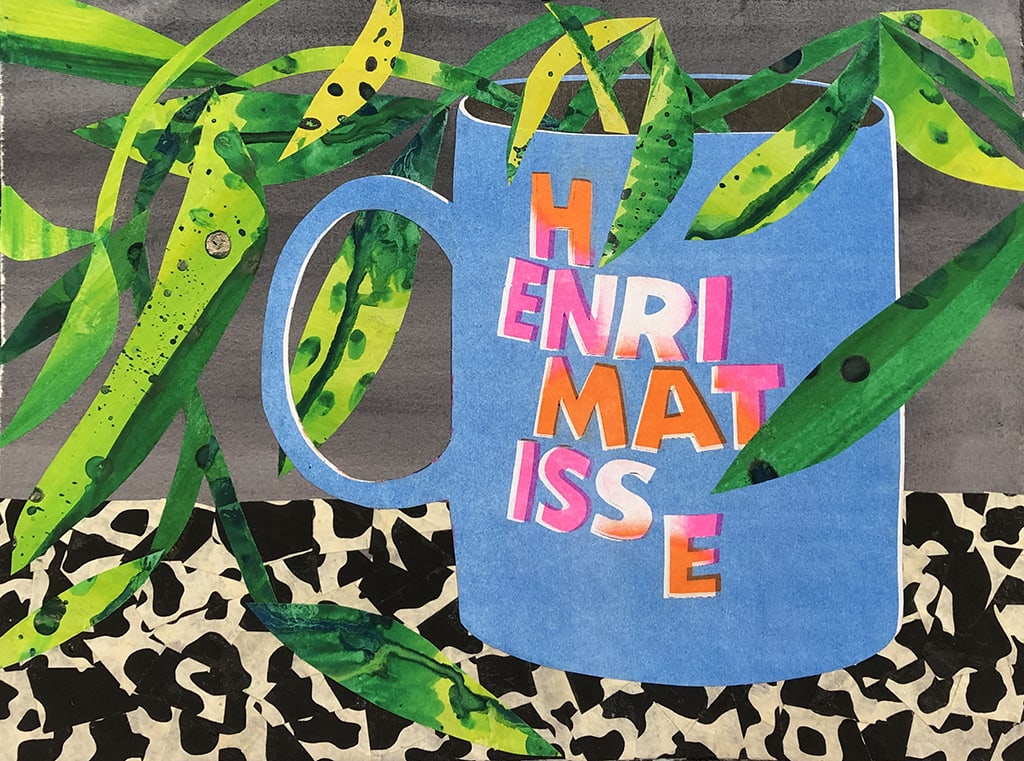 Karen Lederer collage of Matisse mug with plant