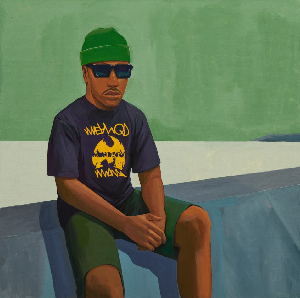 Dennis Brown's painting of a man sitting on a wall