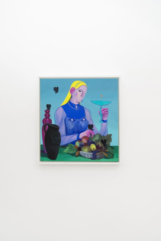 Corey K. Lamb - female figure with bowl of fruit, glasses and vases