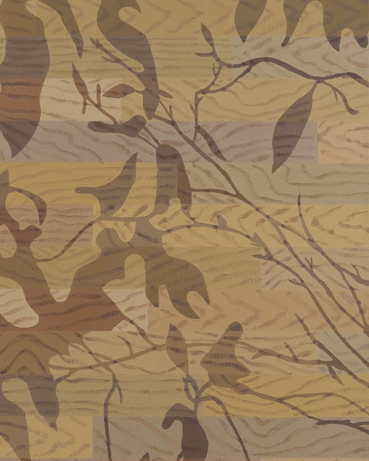 detail of Natalia Juncadella painting of wood floor with cast shadows from plant